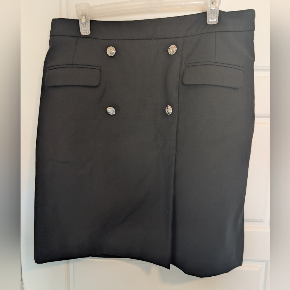 Talbots Coastal Nautical Double Breasted Skirt Silver Crest Button Sz 12 Pencil